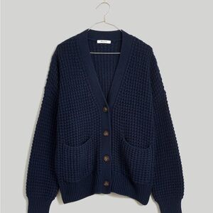 Madewell Navy Waffle-Knit V-Neck Cardigan Large NWT